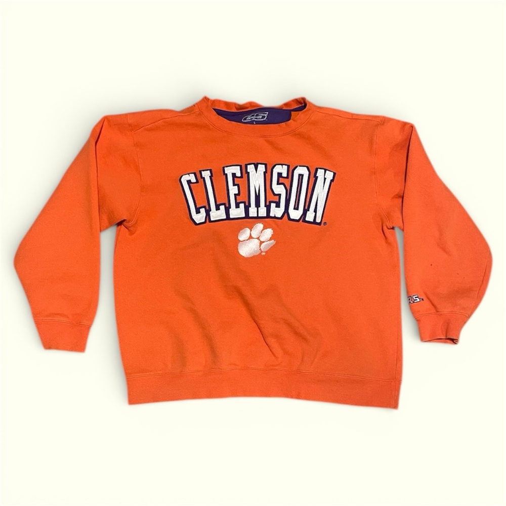 Clemson Tigers Orange Crewneck Sweatshirt Embroidered NCAA Pullover Large